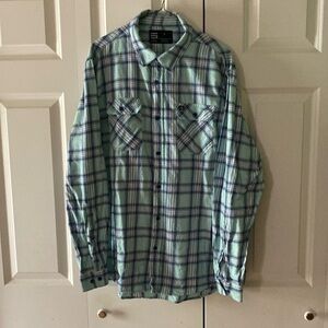 Three Sixty Six Men’s flannel XL button down shirt plaid mint green shirt fall